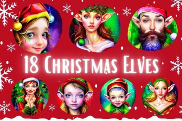18 Christmas Elves Portraits Illustrations for Festive Branding