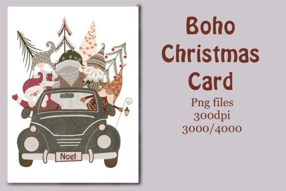 Boho Christmas Card Illustrations for Handmade Creations