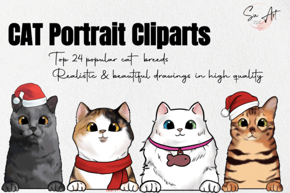 Christmas Cat Cliparts: Festive Illustrations for Real Crafting