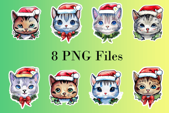 Christmas Cat Portraits White Outline Illustrations