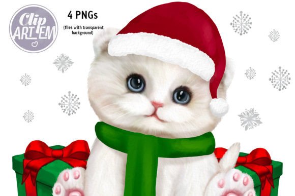 Christmas Cat Sweet Kitten in Hat 4 PNG Illustrations