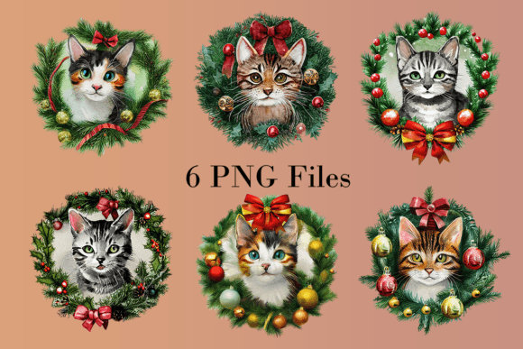 Christmas Cat Wreath Set Illustrations for Festive Content