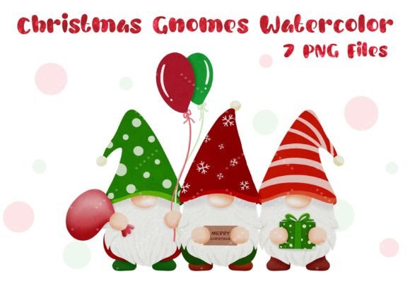 Christmas Gnomes Watercolor Clipart for Illustrations
