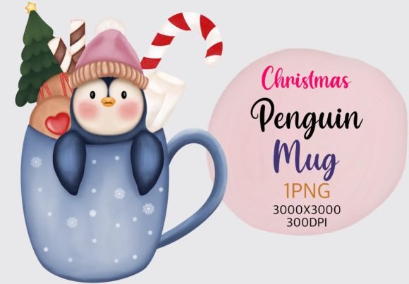 Christmas Penguin Mug Clipart Illustrations
