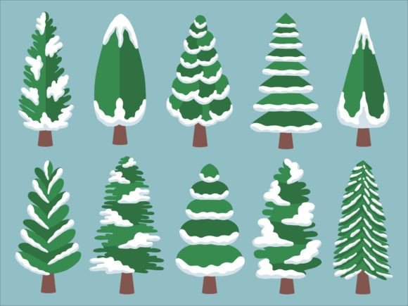 Christmas Pine Tree Snow Watercolor for Illustrations
