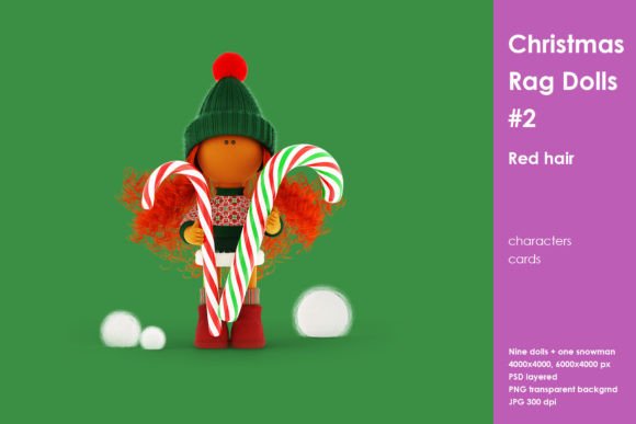 Christmas Rag Dolls 2. Red Hair: A Review for Modern Illustrations