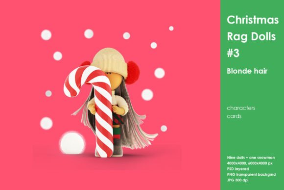 Christmas Rag Dolls 3. Blonde Hair: Festive Illustrations for Local Brands
