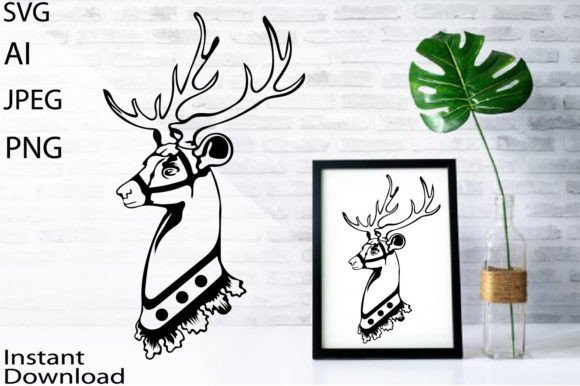Cute Christmas Deer SVG PNG JPG AI Illustrations