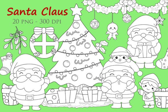 Cute Christmas Santa Claus Digital Stamp Illustrations