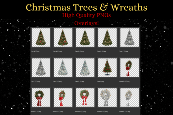 Decorated Christmas Trees N Wreaths PNG for Modern Illustrations