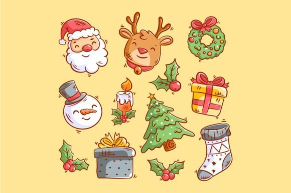 Festive Christmas Elements Icons for Commercial Illustrations