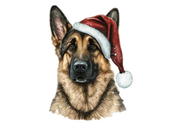 German Shepherd Christmas Drawing for Modern Illustrations