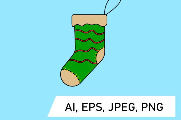 Green Christmas Socks Illustrations for Digital Selling