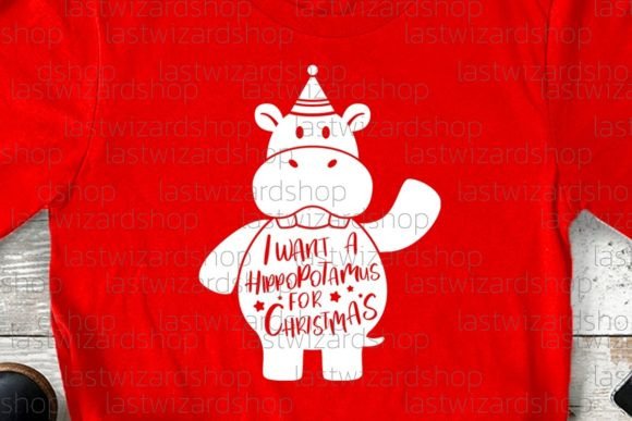 Hippopotamus for Christmas Svg, Hippo Illustration