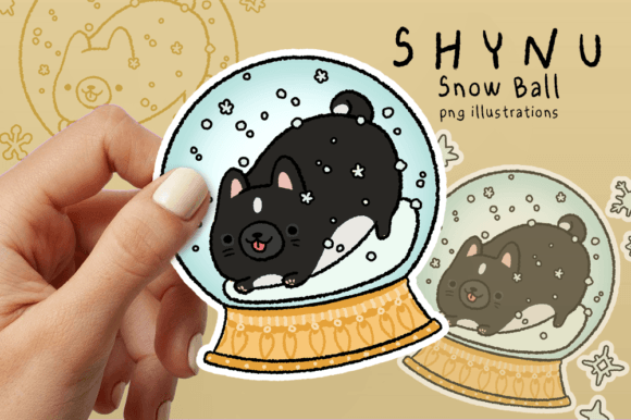 Retro Christmas Snow Ball Black Cat Illustrations