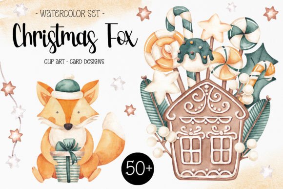 Watercolor Set “Christmas Fox” Illustrations for Publishers