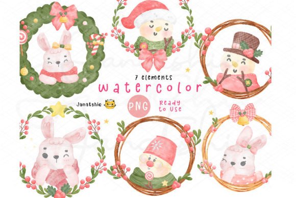 Watercolour Christmas Clipart Set Png for Illustrations