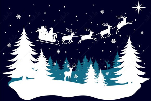 Winter Landscape Christmas Santa Sleigh Illustrations